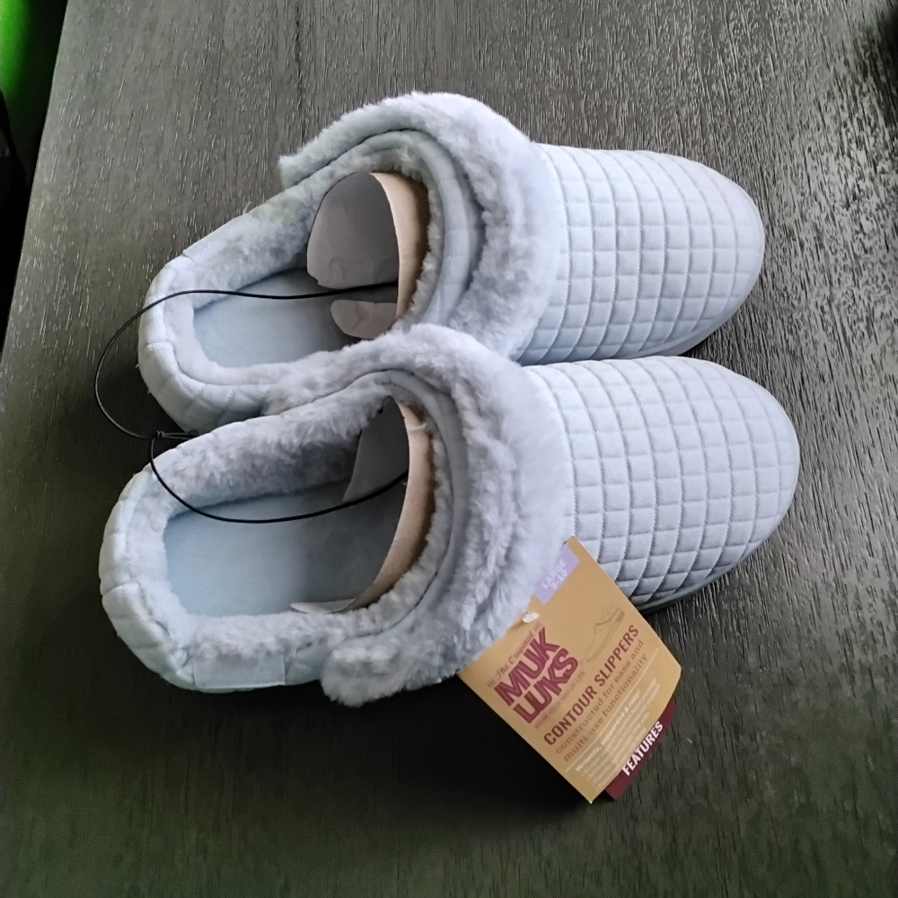 New Muk Luks Contour Slippers Large 9 10 clogs blue